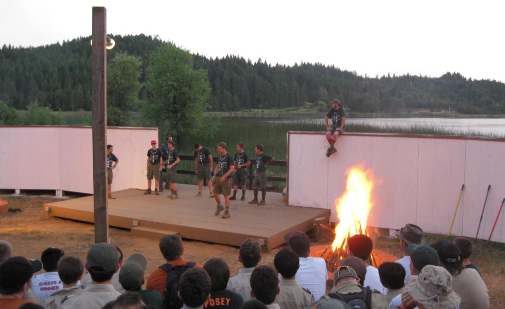 Staff performing a skit at Campfire.