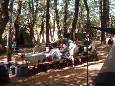Campers at the picnic tables in Oak Flats.